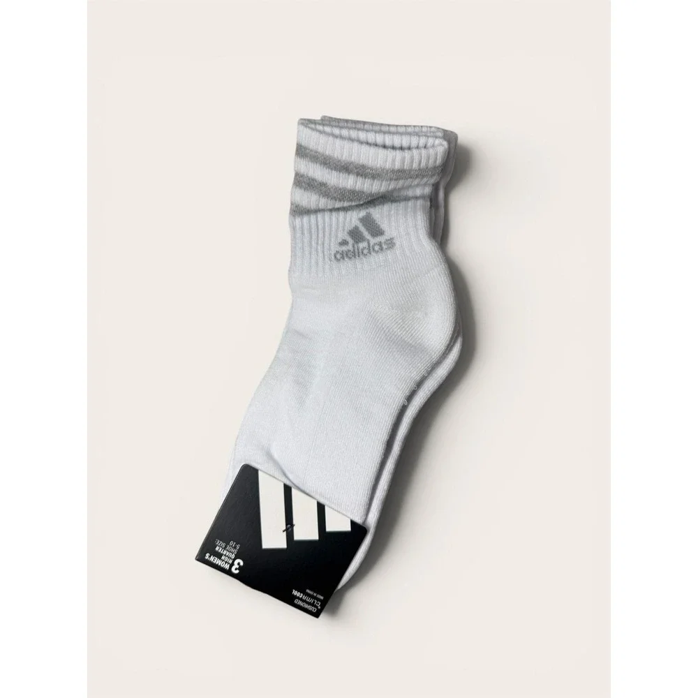 Adidas Womens 3-Stripe High Quarter Socks White Grey 3 Pair Size Medium NEW